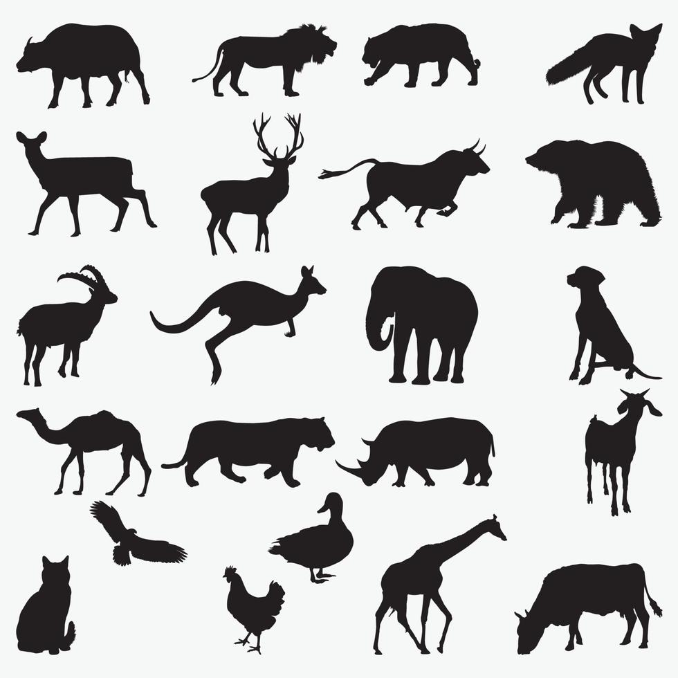 Conjunto de plantillas de diseño de vectores de siluetas de animales