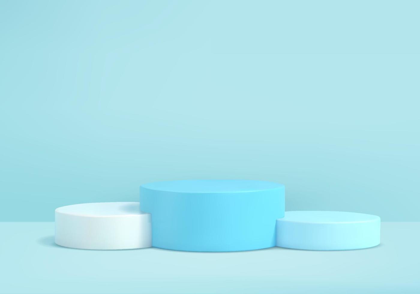 cilindro escena mínima abstracta con plataforma geométrica. Representación 3d del vector del fondo del verano con el podio. Stand para mostrar productos cosméticos. escaparate de escenario en pedestal moderno estudio 3d azul pastel