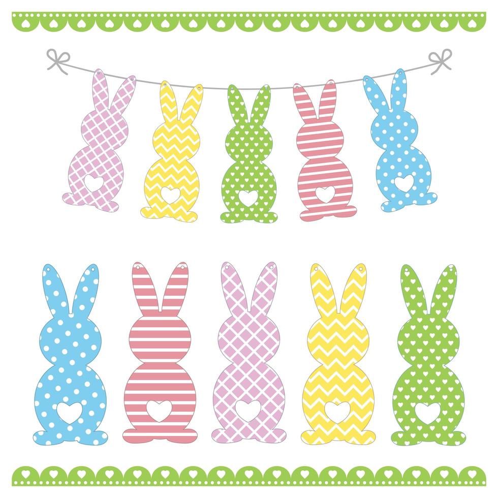 conjunto de plantillas de conejito de pascua con diferentes adornos vector