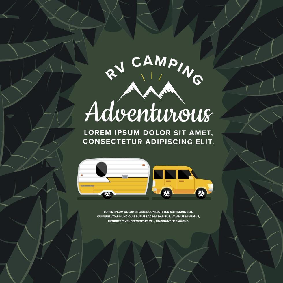 Car and RV camper driving in the woods vector