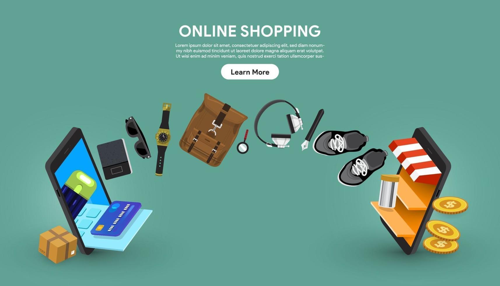 Online shopping happening between two smartphones vector