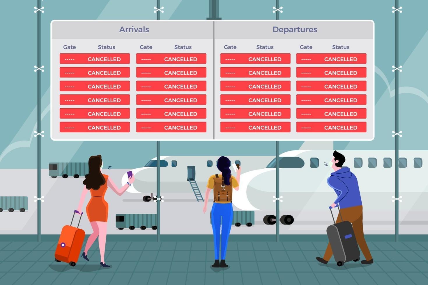 Airport prohibits passengers at risk of COVID-19 from entering the country vector