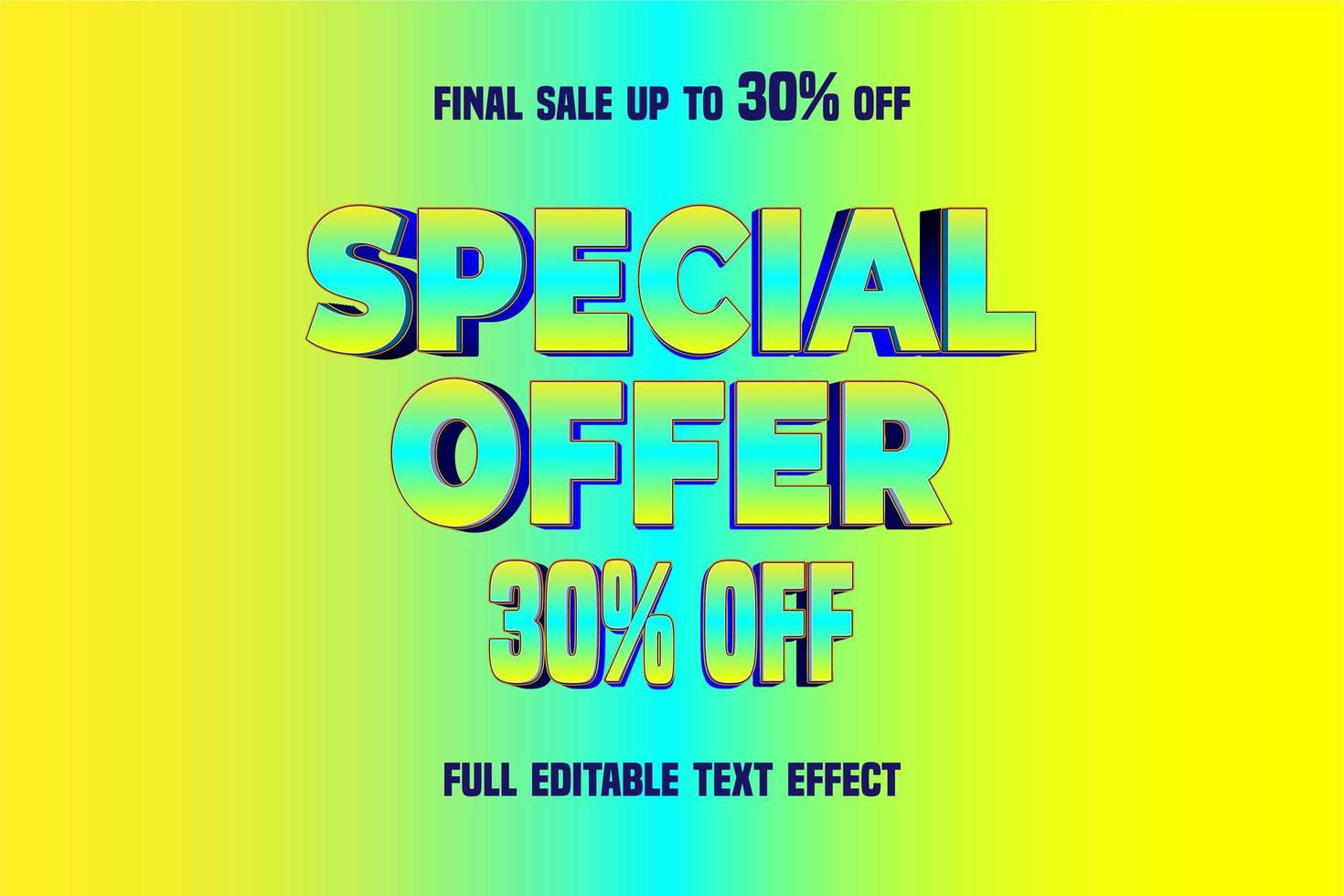 oferta especial plantilla de banner de vector de efecto de texto totalmente editable