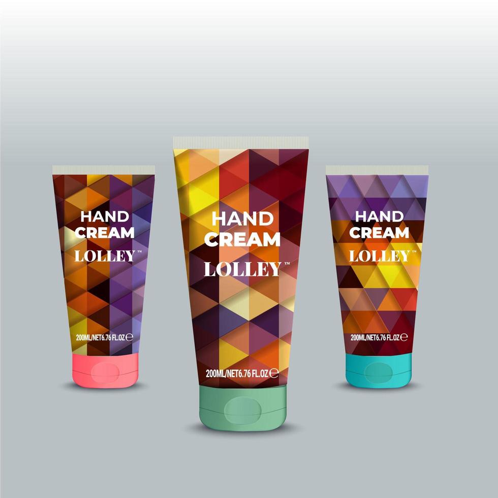 conjunto de tubos de crema de manos cosméticos, con diseño colorido e inspirador, diseño de plantilla de paquete, diseño de etiqueta, plantilla de etiqueta de diseño de maqueta cosmética vector