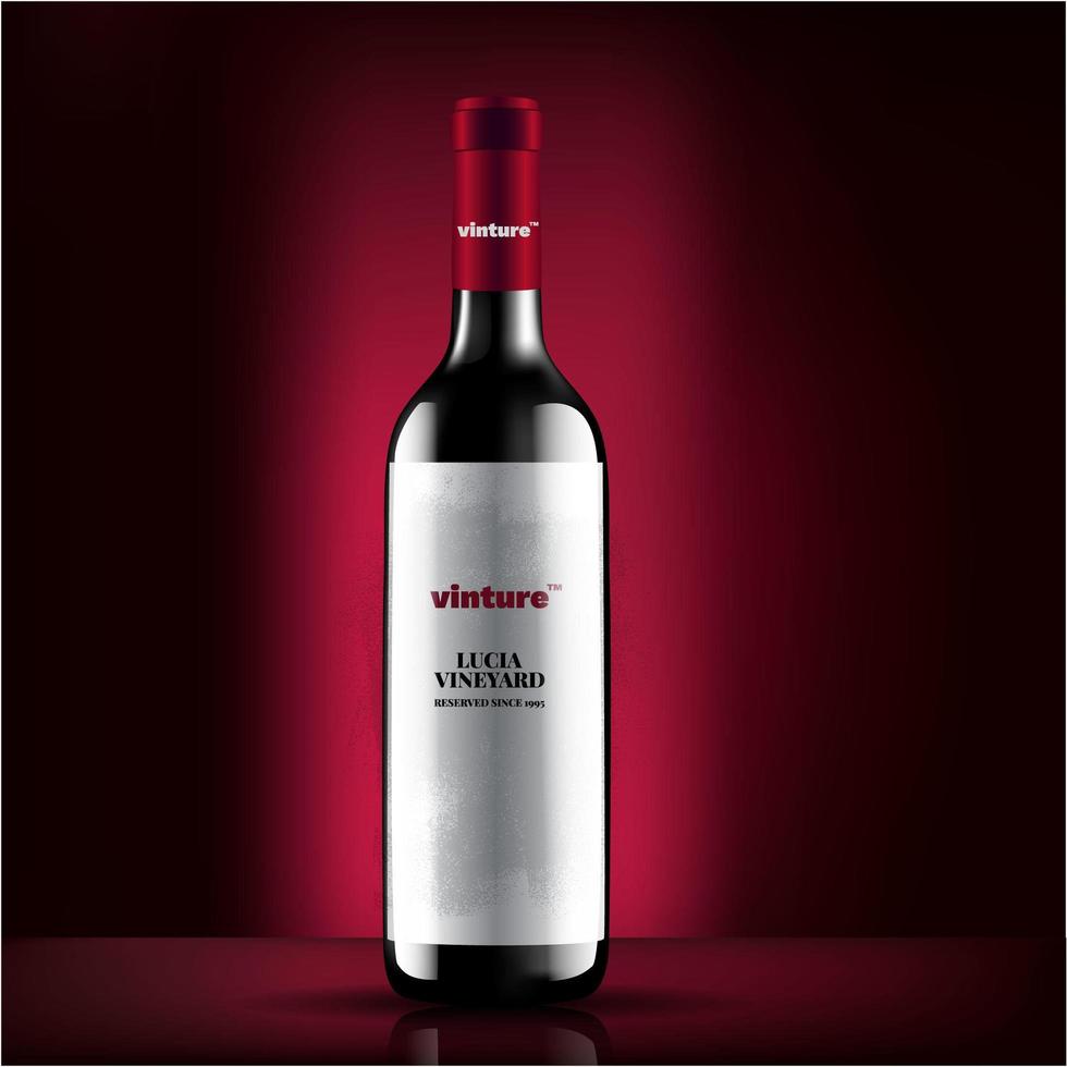 vector de botella de vino, diseño de concepto de etiqueta de botella de vino tinto, diseño mínimo de empaque de vino tinto