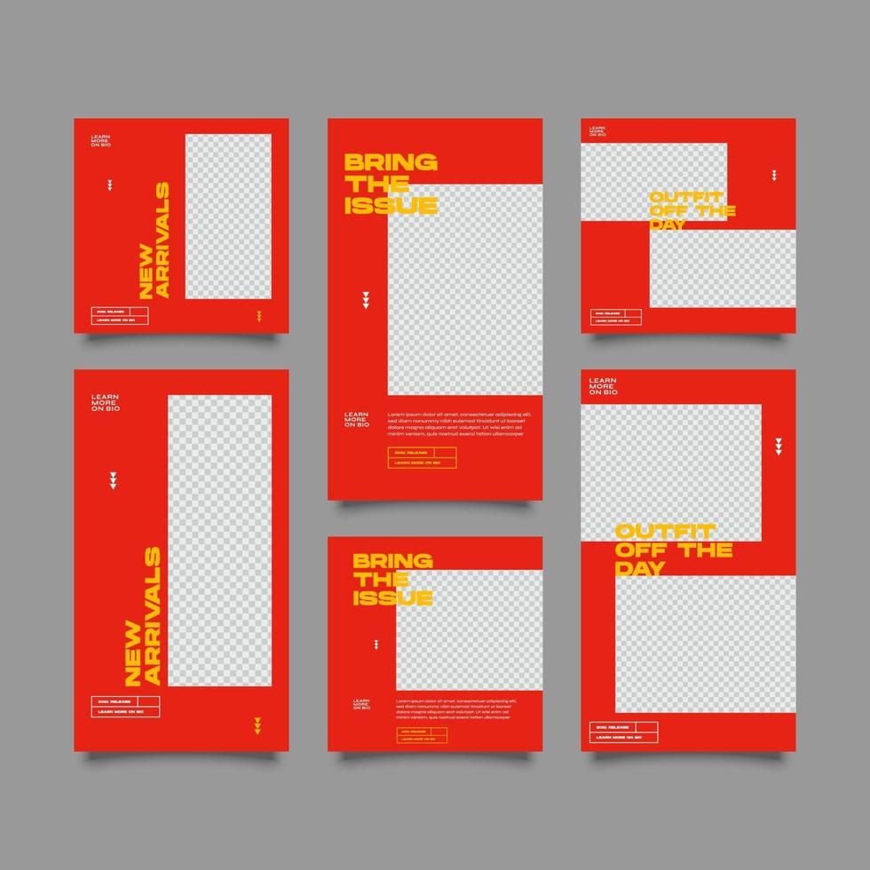 Red urban streetwear social media stories set vector