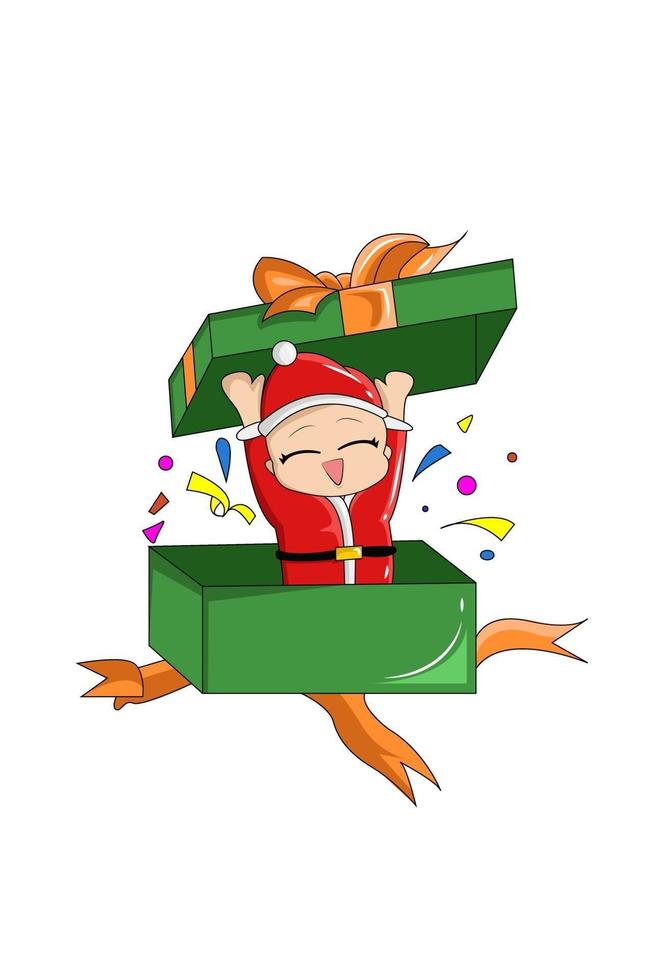 pequeño santa navidad en la caja de regalo vector