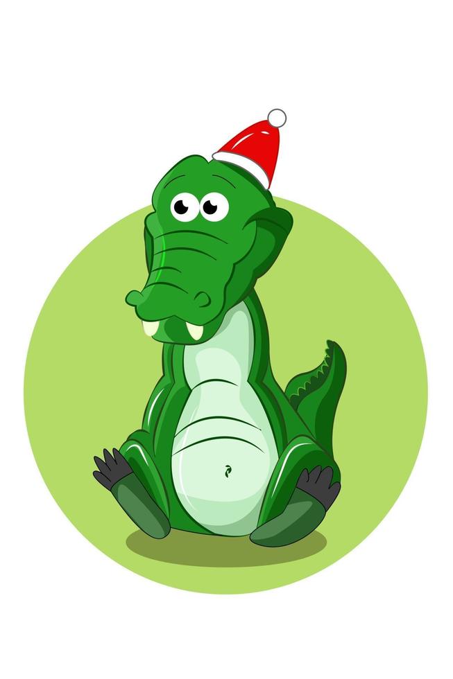 A crocodile wearing a Christmas hat vector