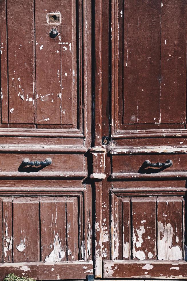 Brown wooden front door of a house photo