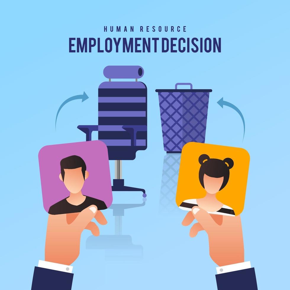 HR decision to hire one of two applicants vector