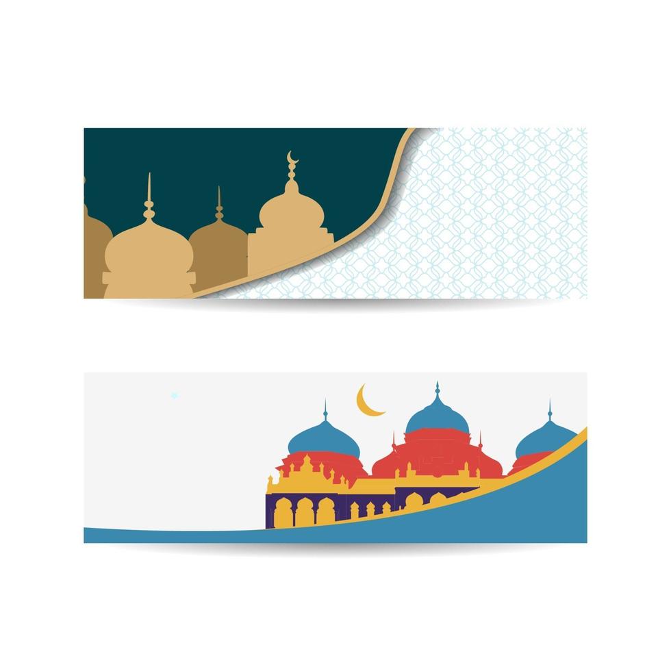 Hermoso fondo de saludo islámico con silueta de mezquita. mes de Ramadán. banner de fondo islámico vector