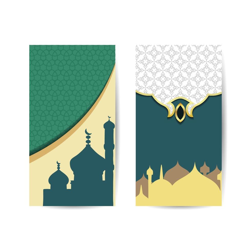 Arabic decoration in the shape of a mosque on a green background. islamic background banner vector