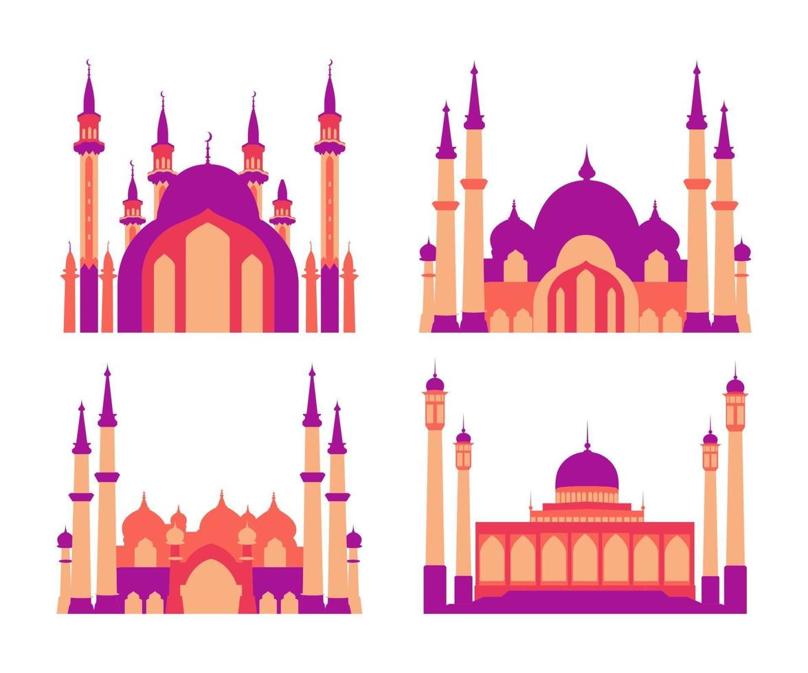 Modern Flat Elegant Islamic Mosque Building collection vector