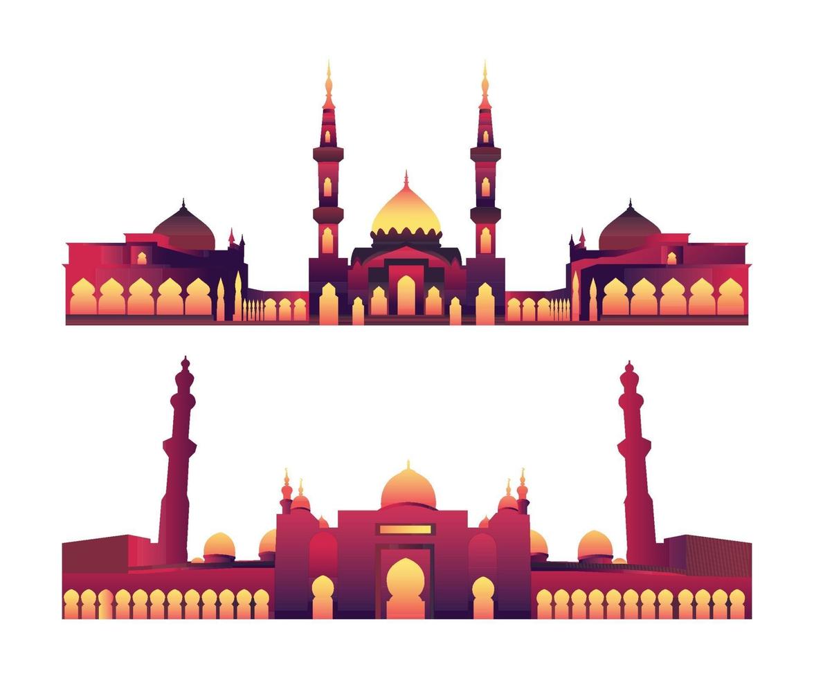 Modern Flat Elegant Islamic Mosque Building collection vector