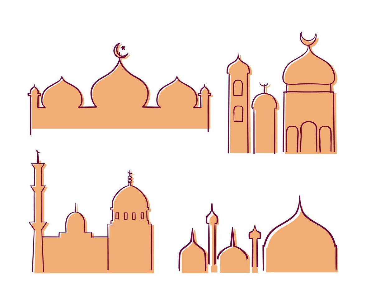 Modern Flat Elegant Islamic Mosque Building collection vector