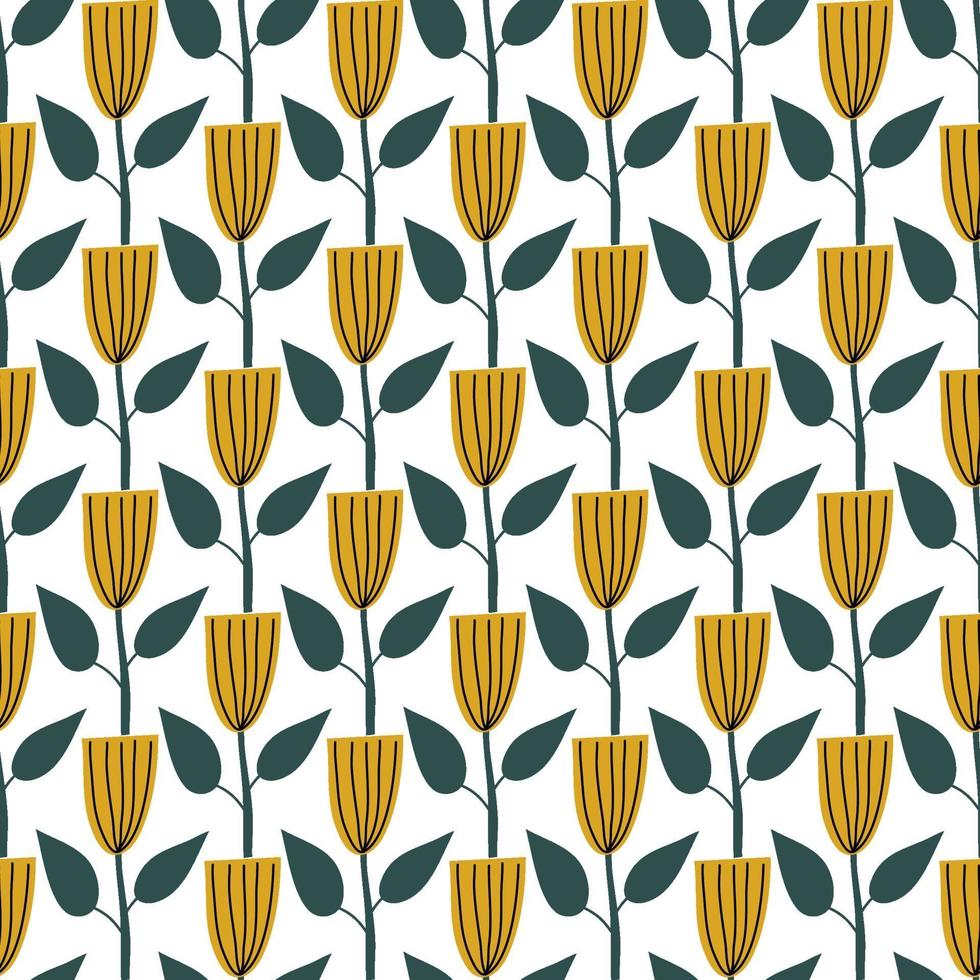 Scandinavian spring flower Vector kids seamless background pattern for baby shower, textile design. Simple texture for nordic wallpaper, fills, web page background