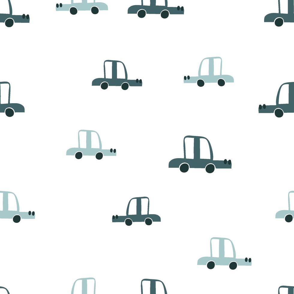 Vector pastel color doodle scandinavian cars. Seamless baby boy pattern. Texture for wallpaper, fills, web page background