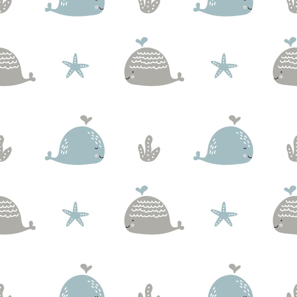 Whale and little fishes scandinavian seamless pattern print design. Vector illustration design for fashion fabrics, textile graphics, prints