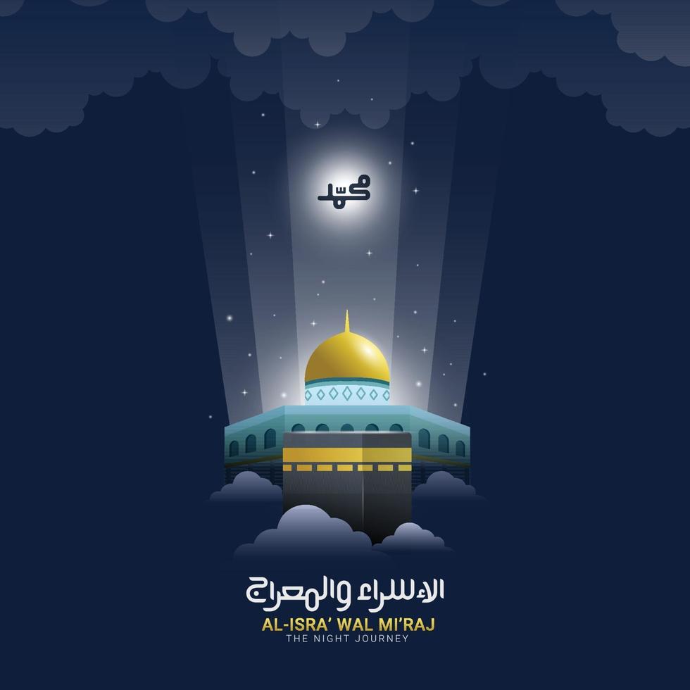 Isra miraj prophet Muhammad with arabic calligraphy vector