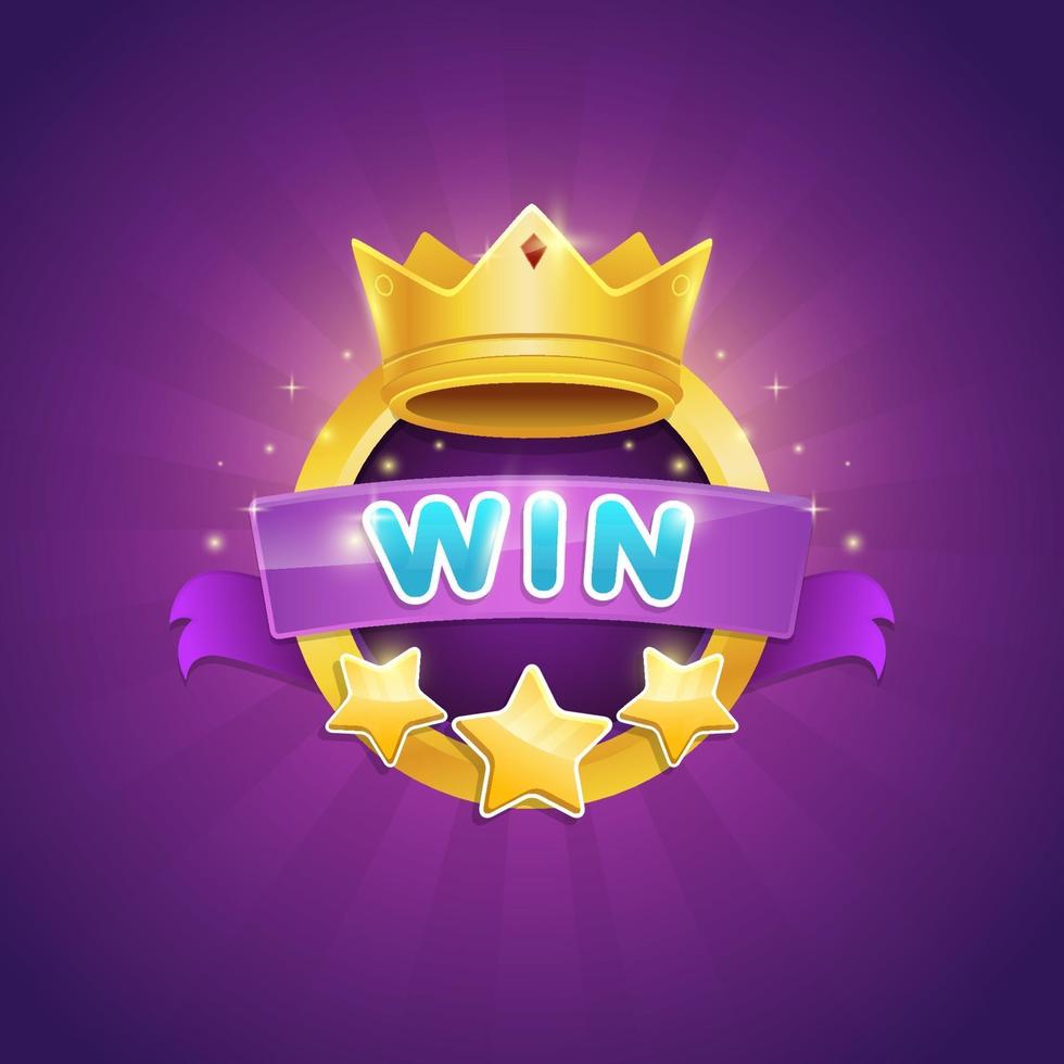 Game winner badge design with shiny crown and star award vector illustration