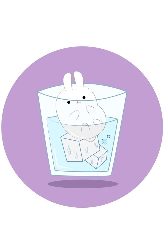 Little rabbit into a glass of cold water vector