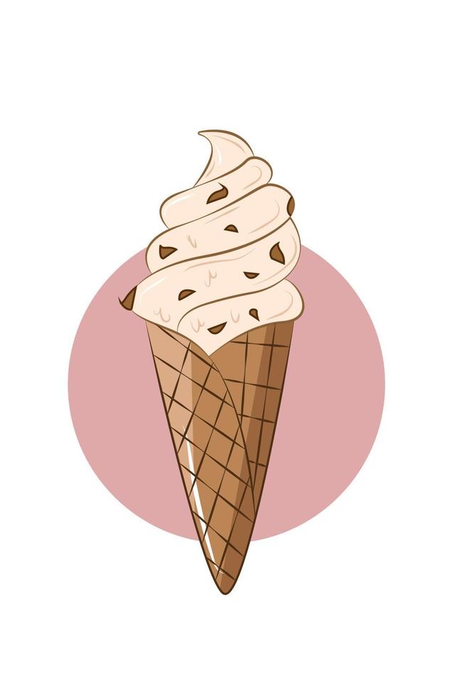 Vanilla choco chips ice cream cone vector
