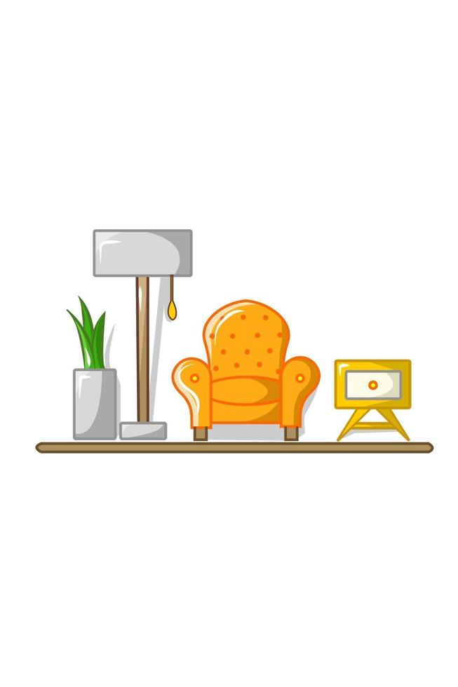 Sofa, lamp, flower pot, drawer vector illustration