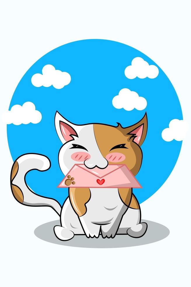 Cat biting letter vector illustration