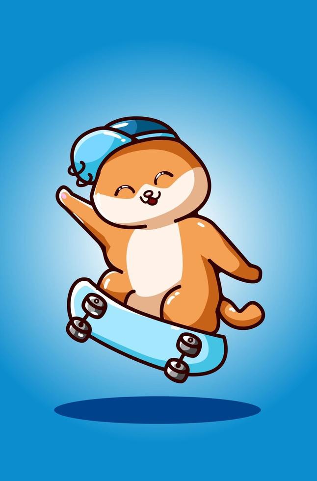 A cat playing a skateboard hand drawing vector