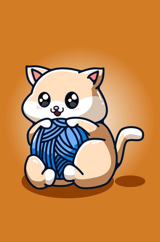 A cat playing knitting ball hand drawing vector