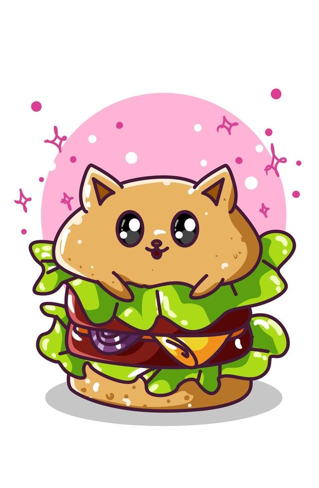 una linda hamburguesa de gato, ilustración de personaje vector