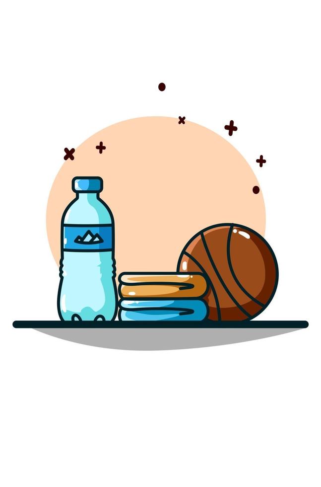 agua mineral, toallas y baloncesto vector