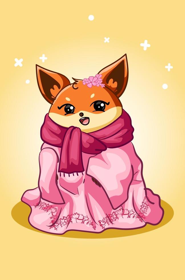 A beautiful fox wearing a scarf with cherry blossoms vector