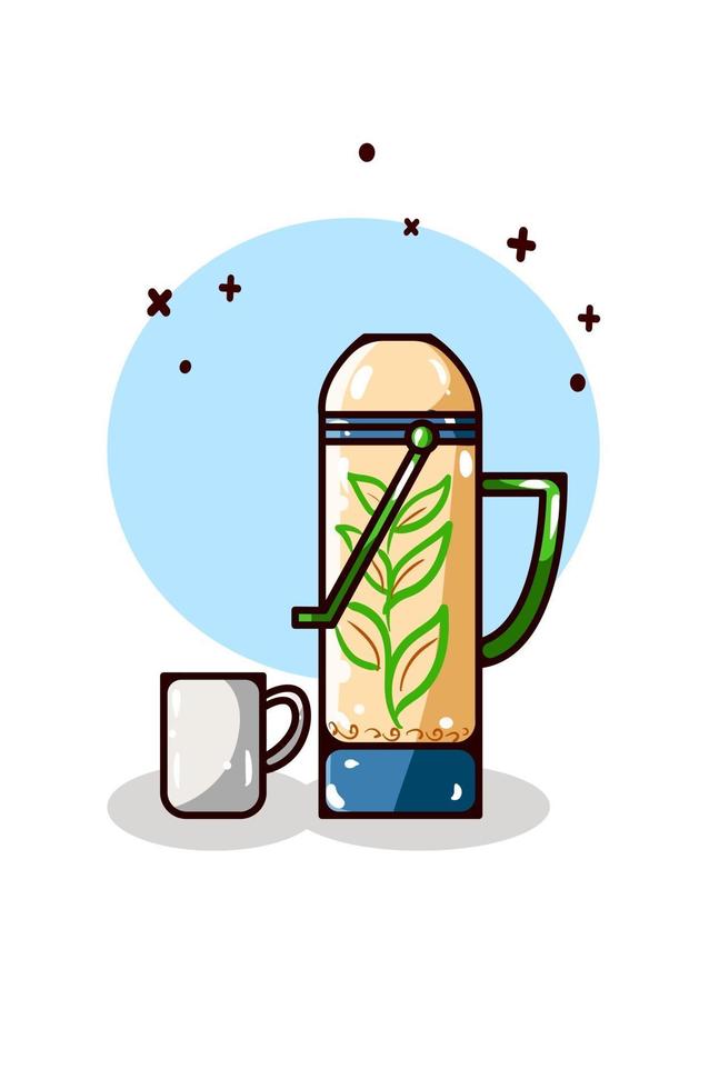 Thermos and cup hand drawing vector