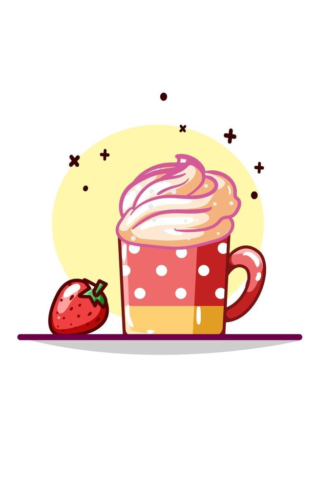 Ice cream on cup with strawberry vector