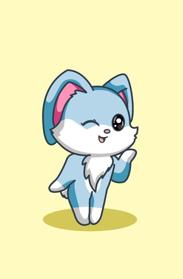 A little cute white and blue rabbit on yellow background vector