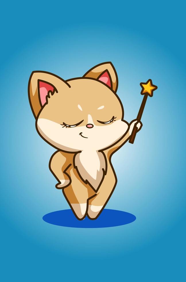 A pretty cat with magic wand illustration vector