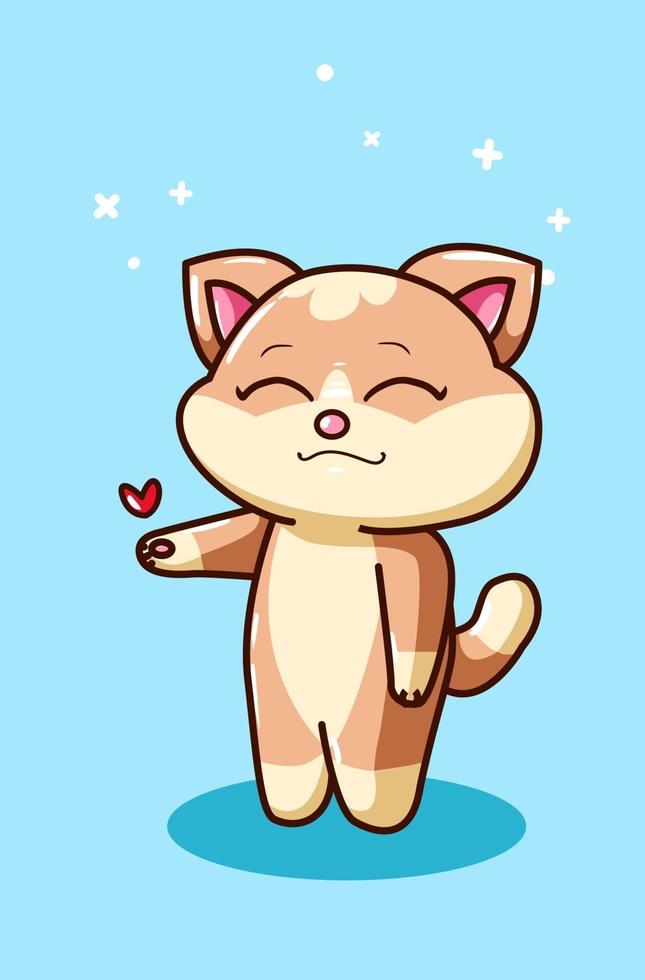 The little cat standing with love hand drawing vector