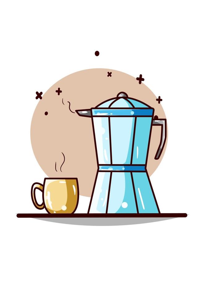 una ilustración de teteras y taza de café vector