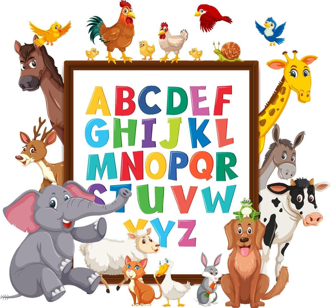 A-Z Alphabet board with wild animals vector