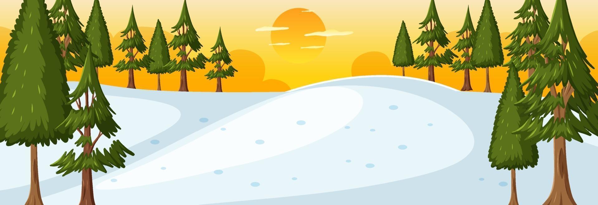 Winter season with nature park at sunset time horizontal scene vector