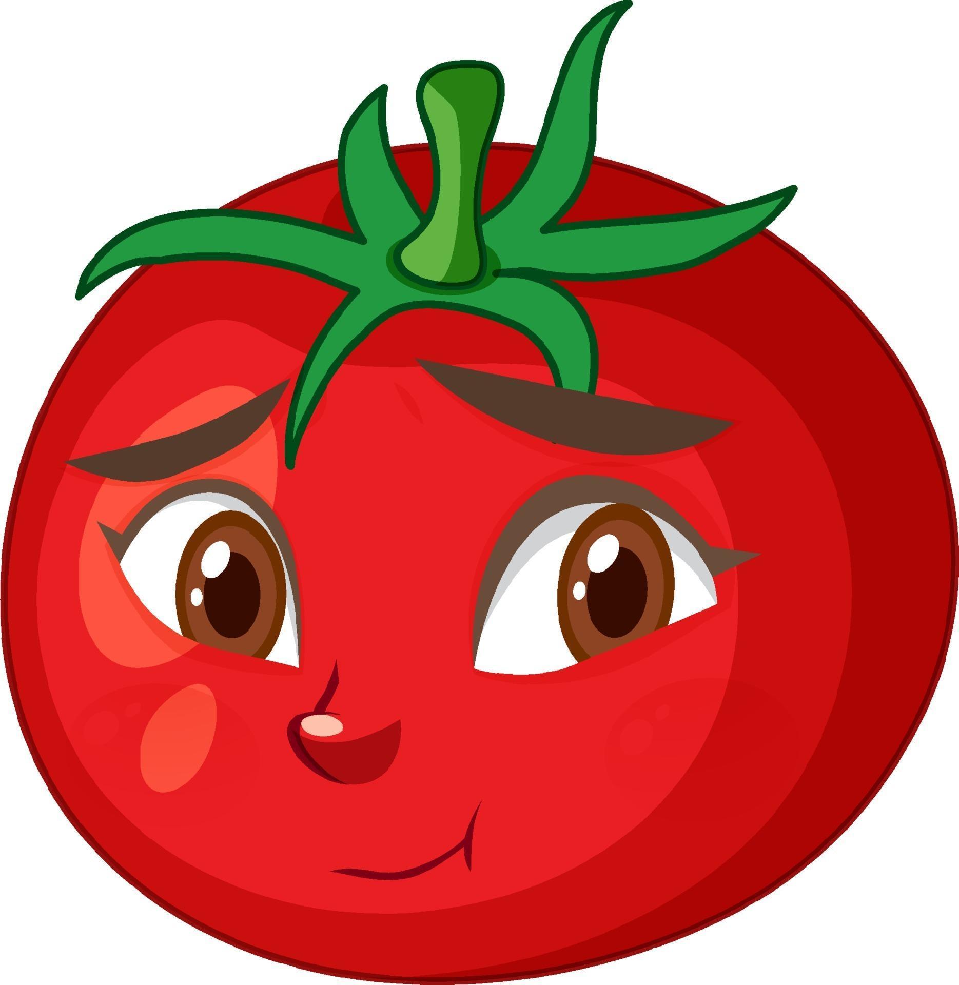 Tomato cartoon character with face expression on white background