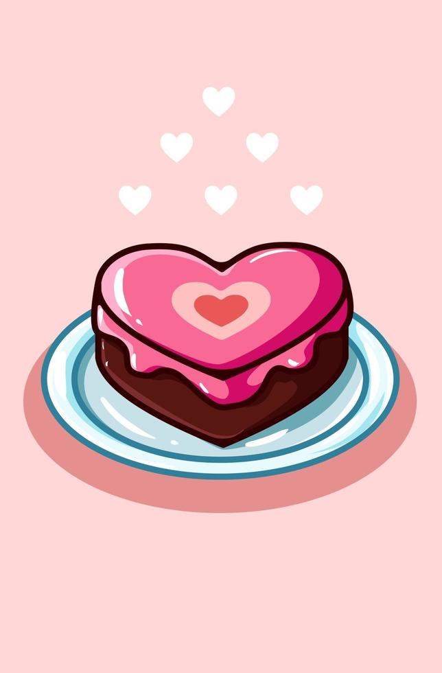 Love cake valentine cartoon illustration vector