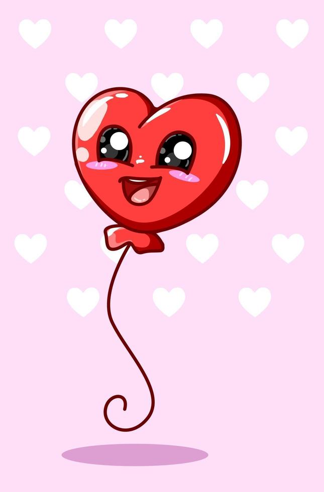 San Valentín divertido y kawaii corazón globo ilustración de dibujos animados vector