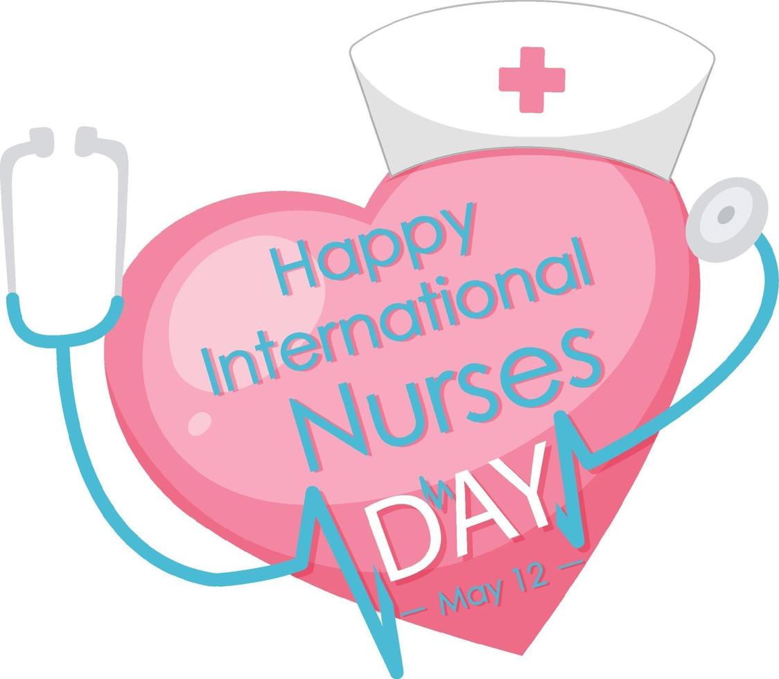 Happy International Nurses Day font with stethoscope and cross symbol vector