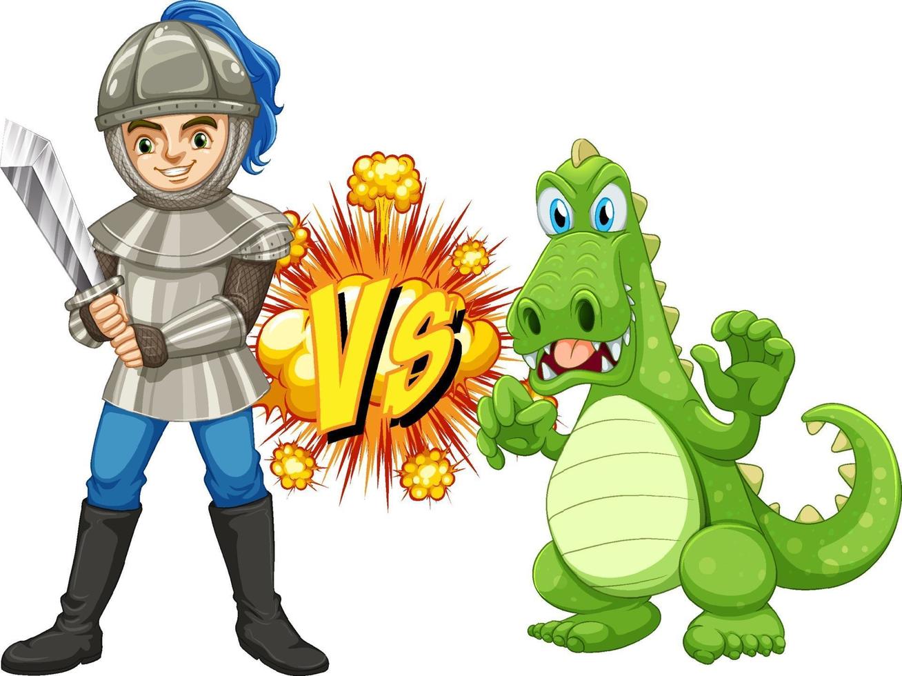 Dragon and knight fighting each other on white background vector