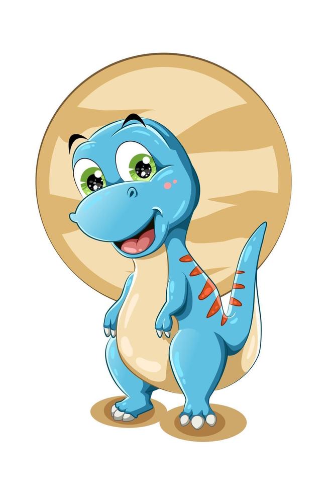 A little cute small baby blue dinosaur vector illustration