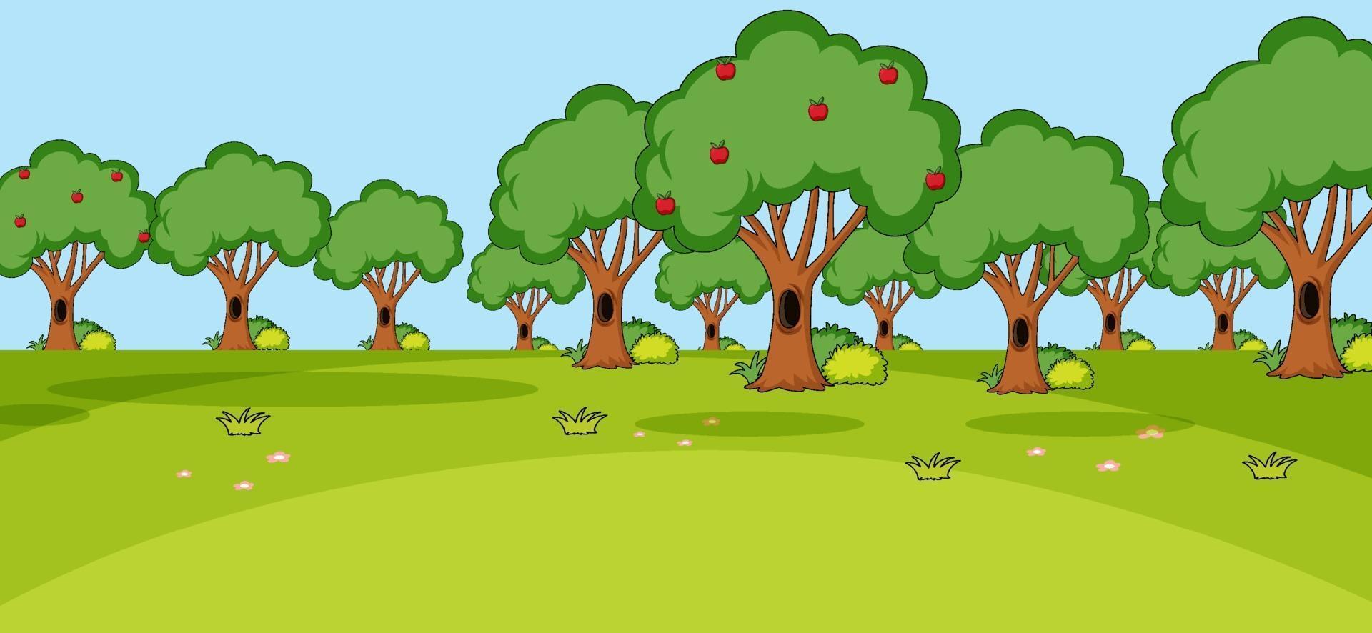 Empty park scene with many trees in simple style vector