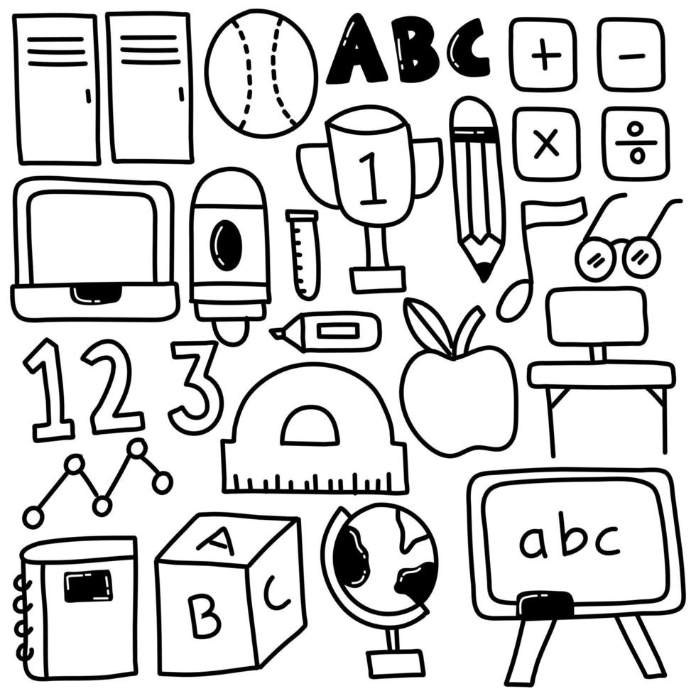 conjunto de material escolar y de oficina en estilo doodle y dibujos  animados. ilustración vectorial 3794876 Vector en Vecteezy