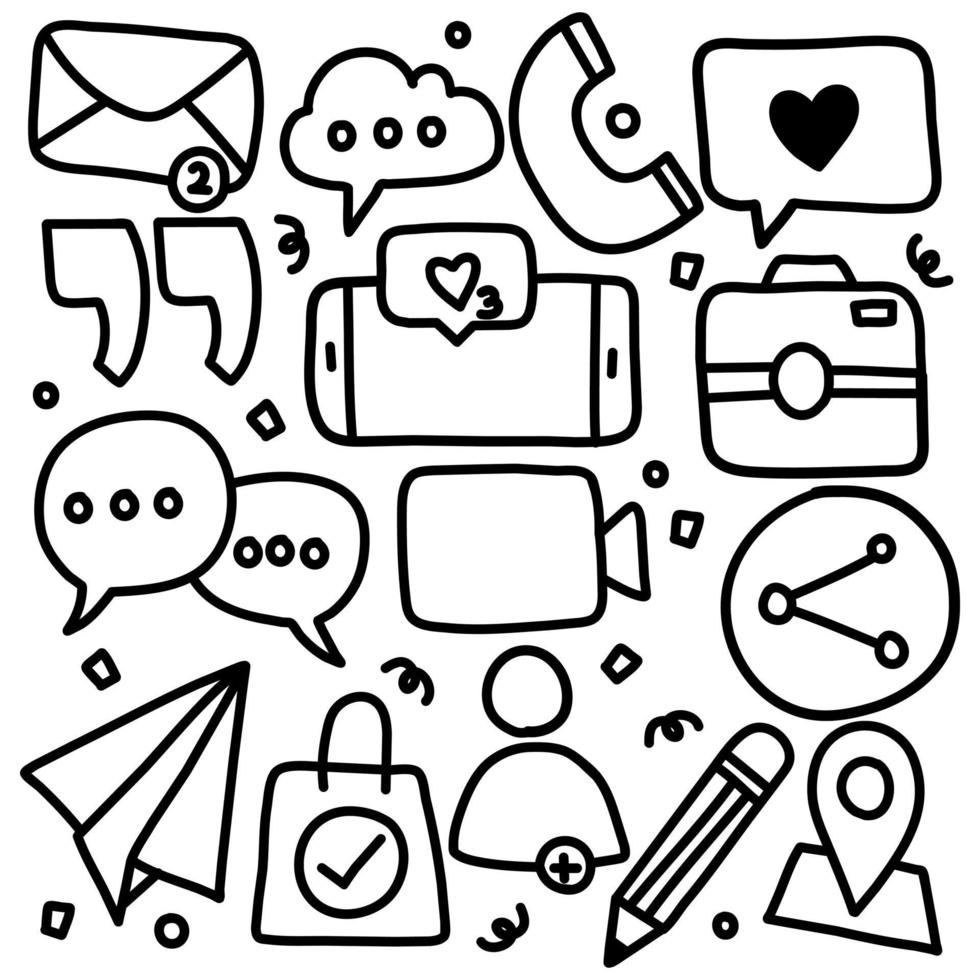 Doodle conjunto de icono de redes sociales vector